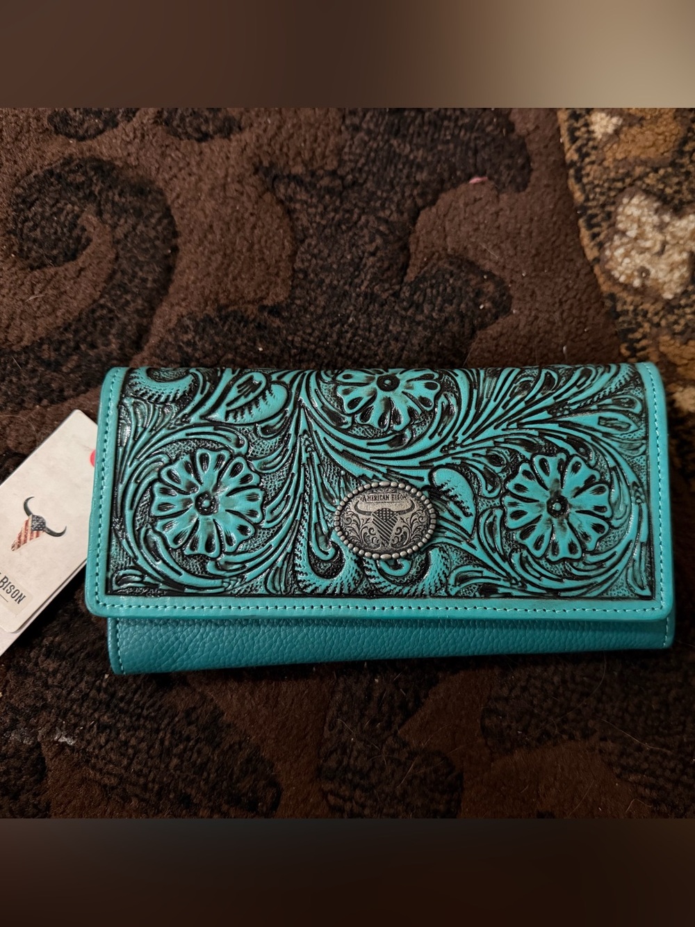 American Living Turquoise Tooled Floral Wallet